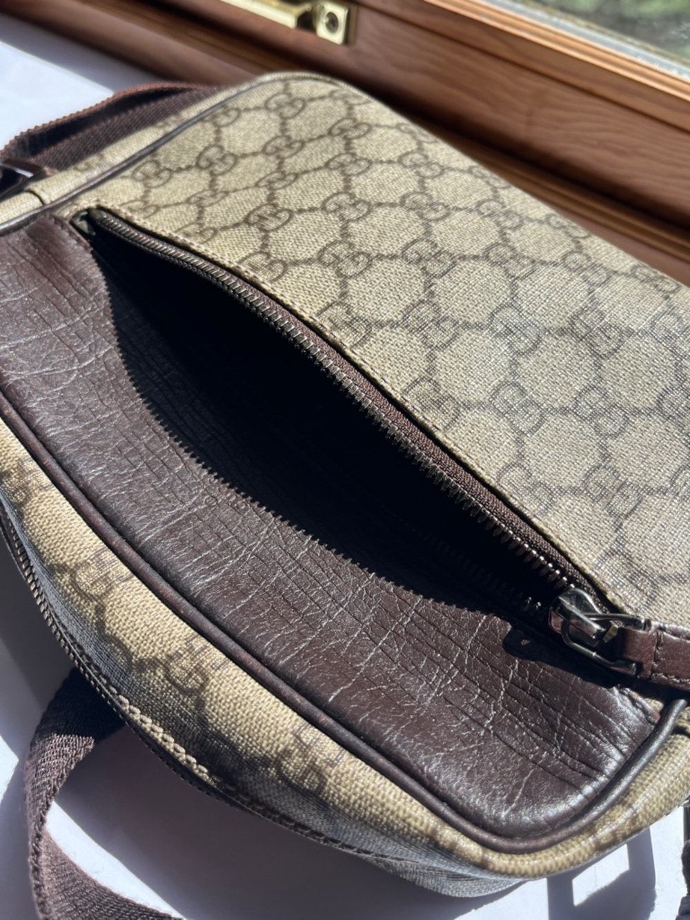 Gucci Brown and Beige Monogram Messenger Bag - Picture 4 of 5